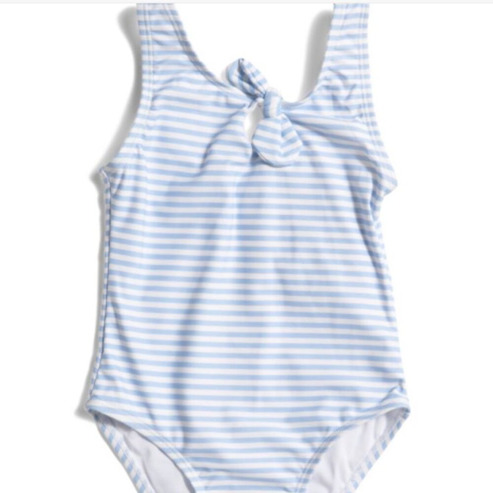 Blue Striped Kids Swim One Piece